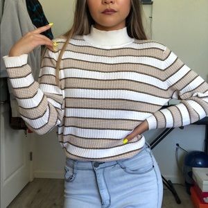 White & Brown Turtle neck sweater